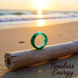 Green Banded Agate ~ Slim Stone Ring Band Size 6.75 ~ Friendship + Promise Rings